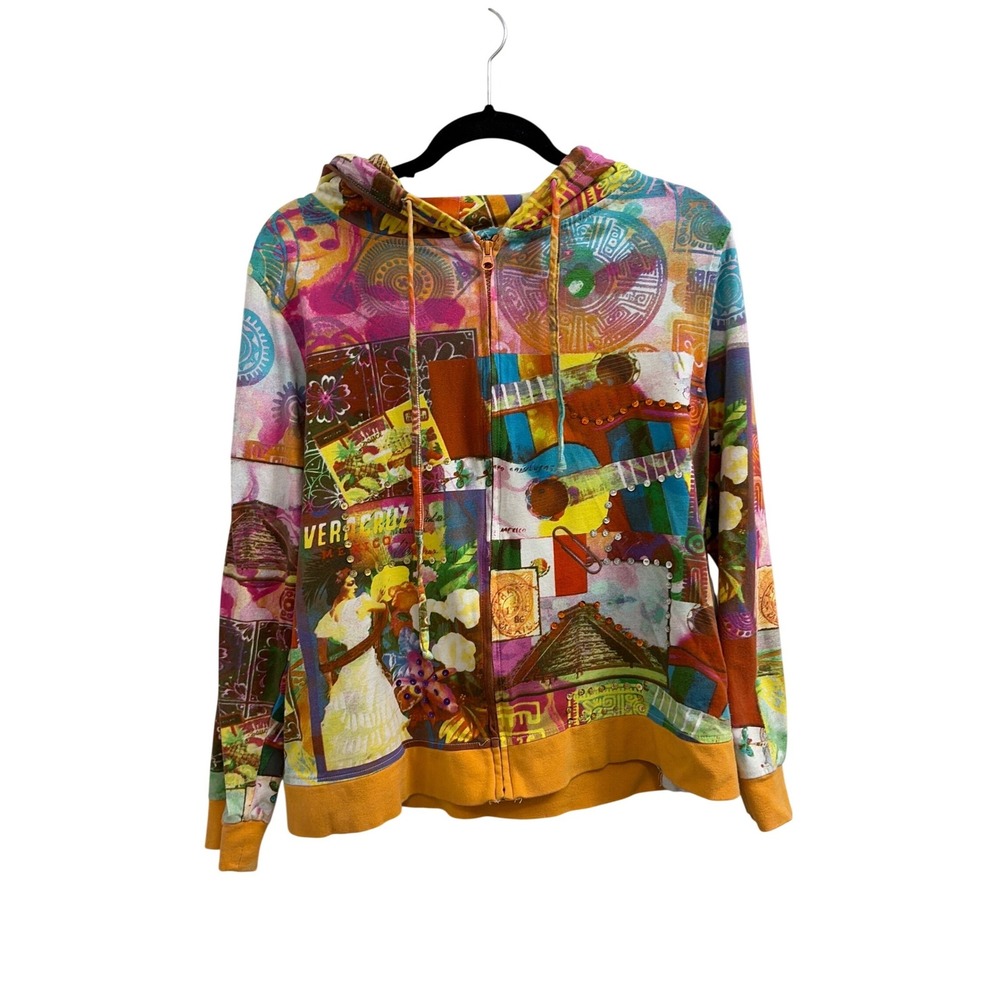 French Postcards Vintage Art to Wear Veracruz Mexico Collage Zip Hoodie Small